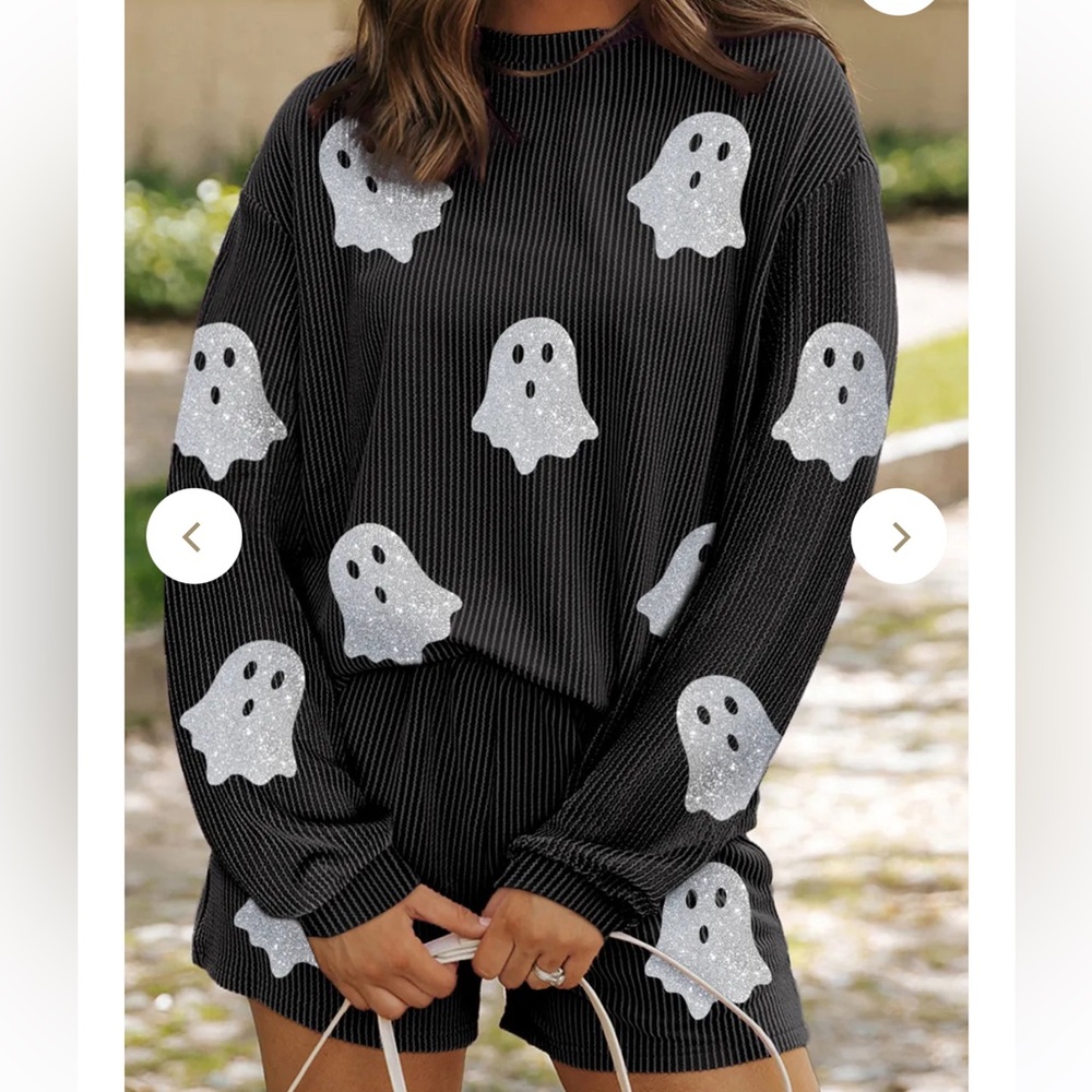 Black Ghost Print Sweater and Shorts Set
